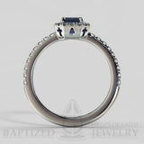 Emerald Cut Blue Sapphire & Diamonds Halo Engagement Ring (0.5ct + 0.25ctw) - 14K White Gold