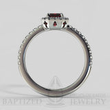 Emerald Cut Ruby & Diamonds Halo Engagement Ring  (0.5ct + 0.25ctw) - 14K White Gold