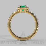 Emerald Cut Emerald & Diamonds Halo Engagement Ring (1 Ct + 0.35ctw) - 14K Yellow Gold