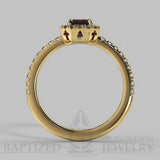 Emerald Cut Ruby & Diamonds Halo Engagement Ring  (1 Ct + 0.35ctw) - 14K Yellow Gold