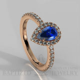 Pear Shape Blue Sapphire & Diamonds Halo Engagement Ring (0.5ct + 0.25ctw) - 14K Rose Gold