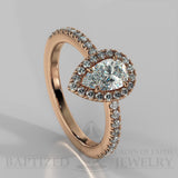 Pear Shape Natural Diamond Halo Engagement Ring (1 Ct + 0.35ctw) - 14K Rose Gold