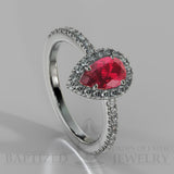 Pear Shape Ruby & Diamonds Halo Engagement Ring  (0.5ct + 0.25ctw) - 14K White Gold