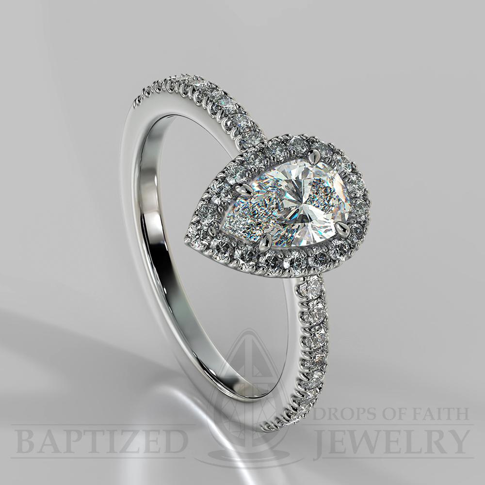 Pear Shape Natural Diamond Halo Engagement Ring (0.5ct + 0.25ctw) - 14K White Gold