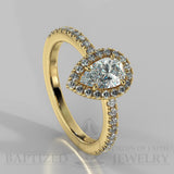 Pear Shape Natural Diamond Halo Engagement Ring (1 Ct + 0.35ctw) - 14K Yellow Gold