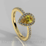 Pear Shape Fancy Light Yellow Diamond Halo Engagement Ring (0.5ct + 0.25ctw) - 14K Yellow Gold
