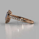 Pear Shape Blue Sapphire & Diamonds Halo Engagement Ring (0.5ct + 0.25ctw) - 14K Rose Gold