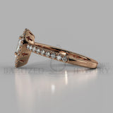 Pear Shape Natural Diamond Halo Engagement Ring (1 Ct + 0.35ctw) - 14K Rose Gold