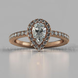 Pear Shape Natural Diamond Halo Engagement Ring (1 Ct + 0.35ctw) - 14K Rose Gold