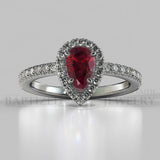 Pear Shape Ruby & Cubic Zirconia Halo Silver Ring (1.0 Ct + 0.35 Ctw) - Sterling Silver 925