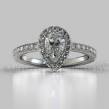 Pear Shape Cubic Zirconia Halo Silver Ring (1.0 Ct + 0.35 Ctw) - Sterling Silver 925