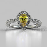 Pear Shape Fancy Light Yellow Diamond Halo Engagement Ring (0.5ct + 0.25ctw) - 14K White Gold
