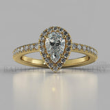 Pear Shape Natural Diamond Halo Engagement Ring (1 Ct + 0.35ctw) - 14K Yellow Gold