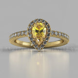 Pear Shape Fancy Light Yellow Diamond Halo Engagement Ring (0.5ct + 0.25ctw) - 14K Yellow Gold