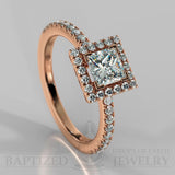 Princess Cut Natural Diamond Halo Engagement Ring (0.5ct + 0.25ctw) - 14K Rose Gold