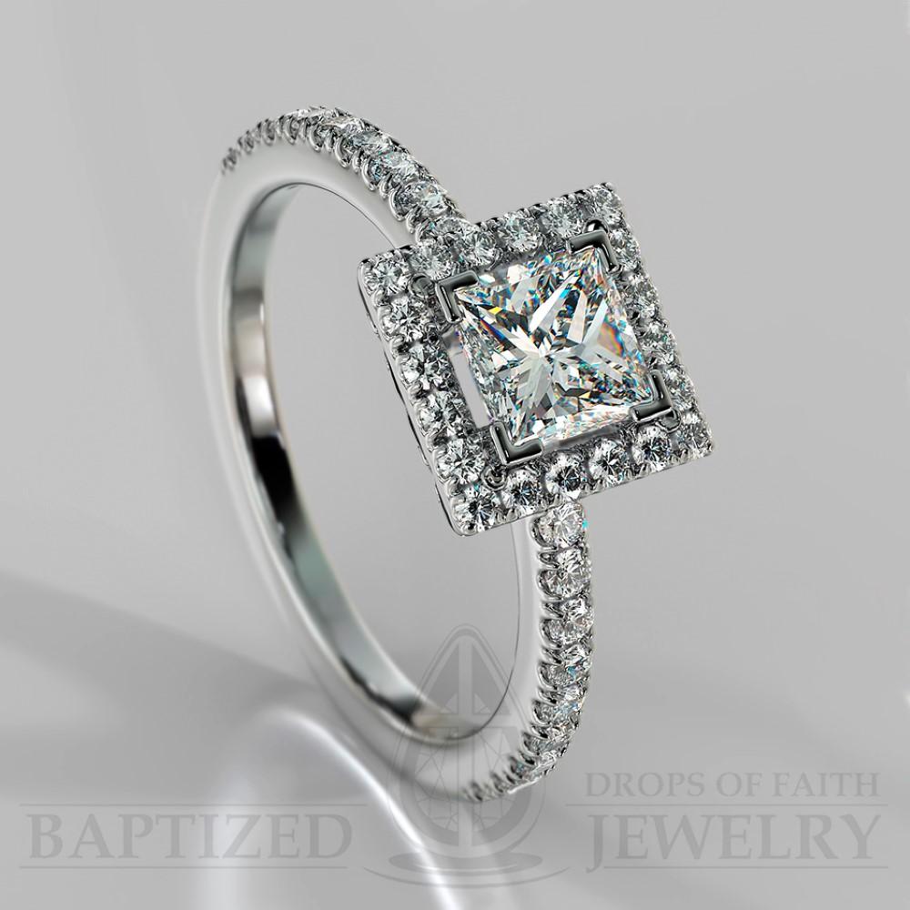 Princess Cut Natural Diamond Halo Engagement Ring (0.5ct + 0.25ctw) - 14K White Gold