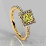 Princess Cut Fancy Light Yellow Diamond Halo Engagement Ring (0.5ct + 0.25ctw) - 14K Yellow Gold