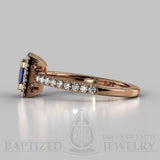 Princess Cut Blue Sapphire & Diamonds Halo Engagement Ring (0.5ct + 0.25ctw) - 14K Rose Gold