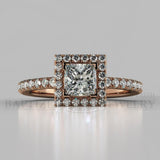 Princess Cut Natural Diamond Halo Engagement Ring (0.5ct + 0.25ctw) - 14K Rose Gold