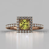 Princess Cut Fancy Light Yellow Diamond Halo Engagement Ring (0.5ct + 0.25ctw) - 14K Rose Gold