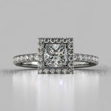 Princess Cut Natural Diamond Halo Engagement Ring (0.5ct + 0.25ctw) - 14K White Gold