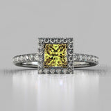 Princess Cut Fancy Light Yellow Diamond Halo Engagement Ring (0.5ct + 0.25ctw) - 14K White Gold