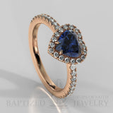 Heart Shape Blue Sapphire & Diamonds Halo Engagement Ring (0.5ct + 0.25ctw) - 14K Rose Gold