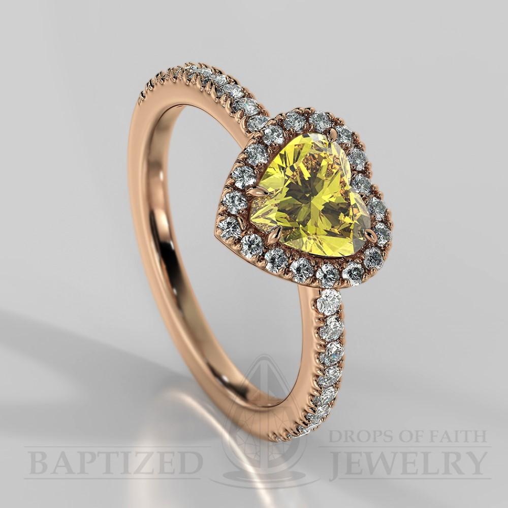 Heart Shape Fancy Light Yellow Diamond Halo Engagement Ring (0.5ct + 0.25ctw) - 14K Rose Gold