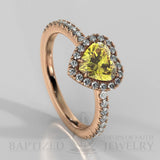 Heart Shape Fancy Light Yellow Diamond Halo Engagement Ring (0.5ct + 0.25ctw) - 14K Rose Gold
