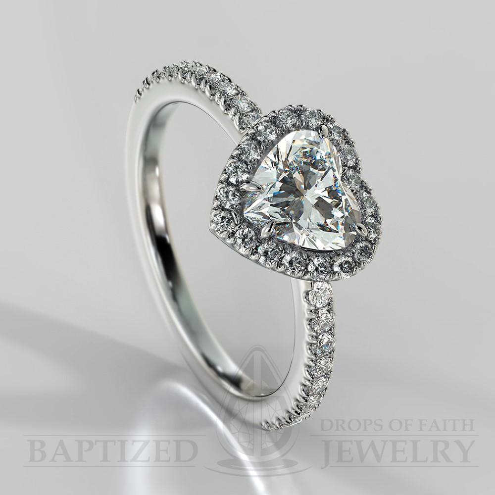 Heart Shape Natural Diamond Halo Engagement Ring (0.5ct + 0.25ctw) - 14K White Gold