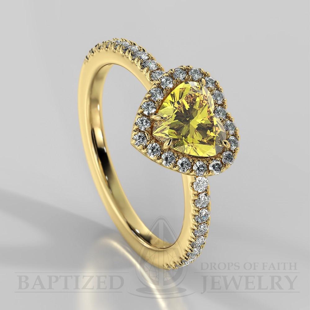 Heart Shape Fancy Light Yellow Diamond Halo Engagement Ring (0.5ct + 0.25ctw) - 14K Yellow Gold