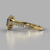 Heart Shape Blue Sapphire & Diamonds Halo Engagement Ring (0.5ct + 0.25ctw) - 14K Yellow Gold