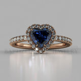 Heart Shape Blue Sapphire & Diamonds Halo Engagement Ring (0.5ct + 0.25ctw) - 14K Rose Gold
