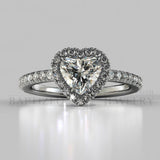 Heart Shape Natural Diamond Halo Engagement Ring (0.5ct + 0.25ctw) - 14K White Gold