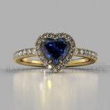 Heart Shape Blue Sapphire & Diamonds Halo Engagement Ring (0.5ct + 0.25ctw) - 14K Yellow Gold