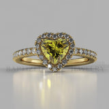 Heart Shape Fancy Light Yellow Diamond Halo Engagement Ring (0.5ct + 0.25ctw) - 14K Yellow Gold
