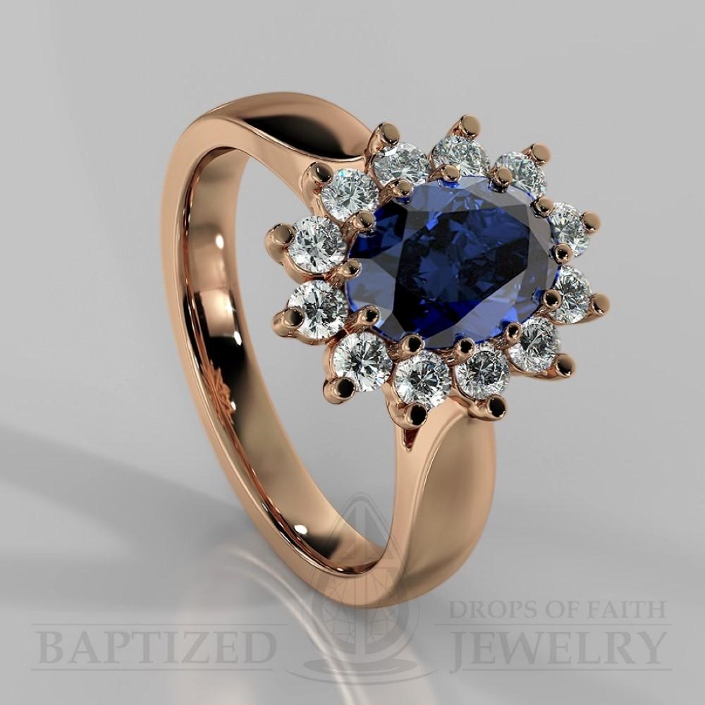 Oval Cut Blue Sapphire & Diamonds  Engagement Ring (0.5ct + 0.36ctw) - 14K Rose Gold