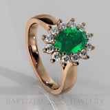 Oval Cut Emerald & Diamonds  Engagement Ring (0.5ct + 0.36ctw) - 14K Rose Gold