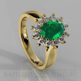 Oval Cut Emerald & Diamonds  Engagement Ring (0.5ct + 0.36ctw) - 14K Yellow Gold