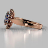 Oval Cut Blue Sapphire & Diamonds  Engagement Ring (0.5ct + 0.36ctw) - 14K Rose Gold