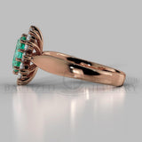 Oval Cut Emerald & Diamonds  Engagement Ring (0.5ct + 0.36ctw) - 14K Rose Gold