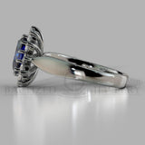Oval Cut Blue Sapphire & Cubic Zirconia Sterling Silver Silver Ring (1.0 Ct + 0.5 Ctw) - Sterling Silver 925