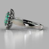 Oval Cut Emerald & Cubic Zirconia Sterling Silver Silver Ring (0.5 Ct + 0.36 Ctw) - Sterling Silver 925