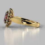 Oval Cut Ruby & Diamonds  Engagement Ring  (1 Ct + 0.5ctw) - 14K Yellow Gold