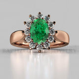 Oval Cut Emerald & Diamonds  Engagement Ring (0.5ct + 0.36ctw) - 14K Rose Gold