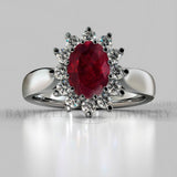 Oval Cut Ruby & Cubic Zirconia Sterling Silver Silver Ring (1.0 Ct + 0.5 Ctw) - Sterling Silver 925