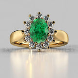 Oval Cut Emerald & Diamonds  Engagement Ring (0.5ct + 0.36ctw) - 14K Yellow Gold