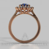 Oval Cut Blue Sapphire & Diamonds  Engagement Ring (0.5ct + 0.36ctw) - 14K Rose Gold