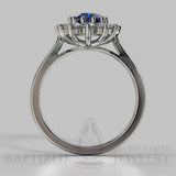 Oval Cut Blue Sapphire & Cubic Zirconia Sterling Silver Silver Ring (0.5 Ct + 0.36 Ctw) - Sterling Silver 925