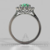 Oval Cut Emerald & Cubic Zirconia Sterling Silver Silver Ring (1.0 Ct + 0.5 Ctw) - Sterling Silver 925